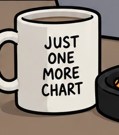 the mug that says just one more chart, still on the desk